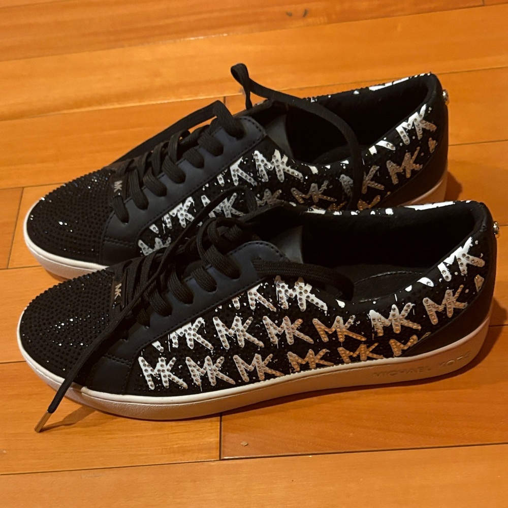 Michael Kors Black and White Logo Rhinestone Sneakers